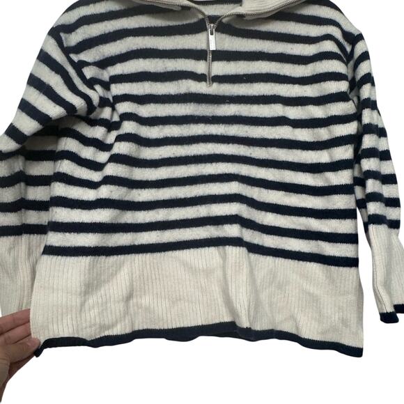 Aritzia Babaton Weekday Turtleneck Stripe Crop Merino Wool Sweater Womens Small - Picture 2 of 10